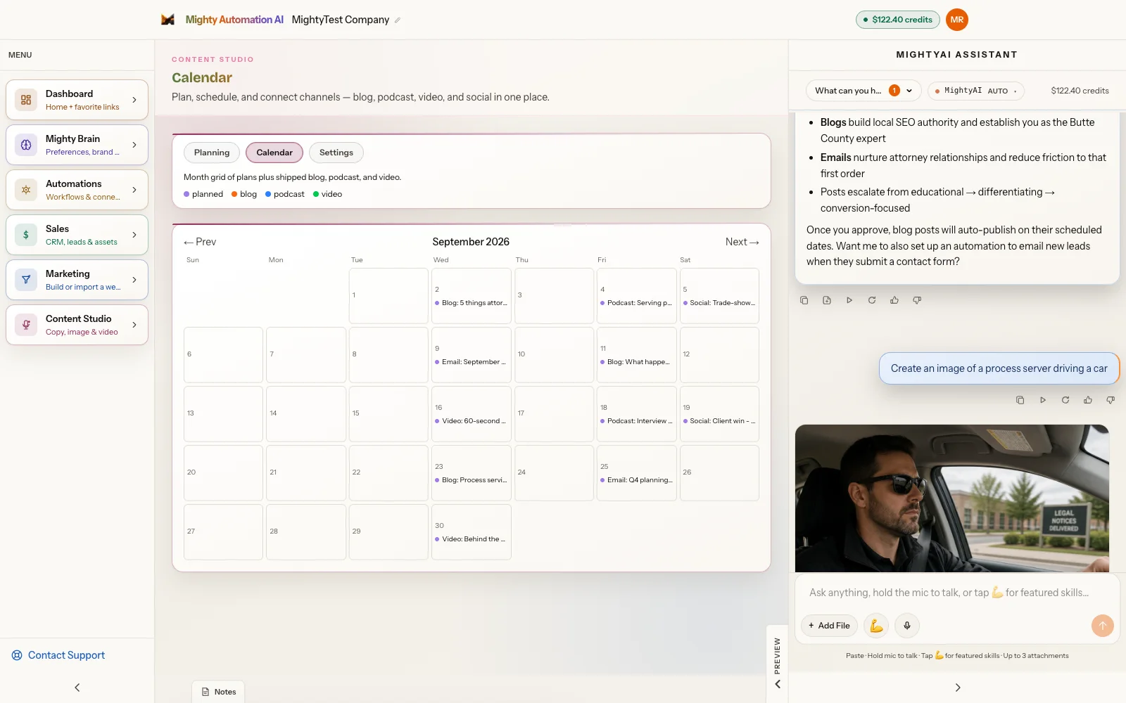 Content Studio calendar filled with scheduled items